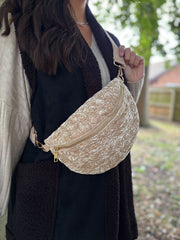 Stone Textured Velour Crossbody Bag