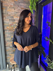 Navy Diamante V Neck Top Selina