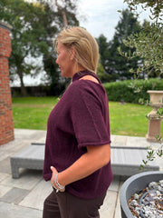 Wine Asymmetric Off Shoulder Knit Cora