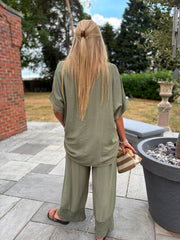Khaki Sequin Trim Top Astrid