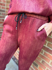 Wine Brushstroke Shimmer Joggers Natalia