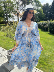 Denim Tropical Tassel Kaftan Dress Orla
