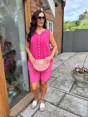 Lipstick Pink Flower Detail Vest Nina