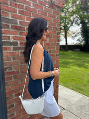 Navy Bubble Cotton Tie Detail Vest Miley