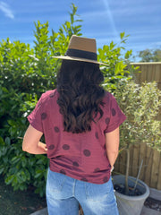 Wine Polka Dot Tie Front Blouse Tiana