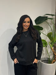 Black Diamante Sweat Top Nina