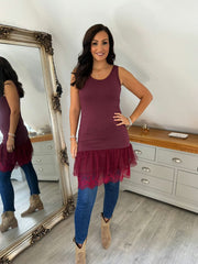 Wine Lace Mesh Hem Slip Rhianna