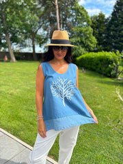 Denim Embellished Tree Of life Vest Top Olivia