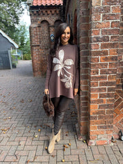 Chocolate Applique Flower Knit Ella