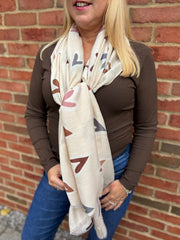 Antique Cream Graphic Heart Scarf