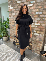 Black Belted Knit Dress Veronica
