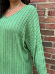 Pistachio Ribbed Long Sleeve Dress Rhianna
