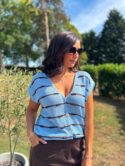 Blue Buttoned Stripe Knit Edith