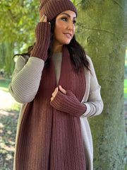 Chocolate Ribbed Three Piece Scarf Set