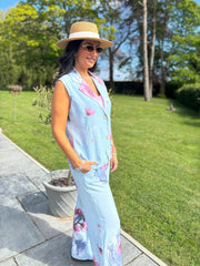 Blue Flower Print Top Claudette