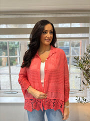 Coral Crochet Detail Shirt Jacket Jenny