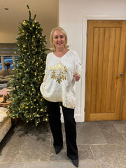 Winter White Gold Festive Snowflake Knit Ava