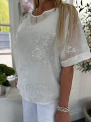 White Shimmer Embroidered Top Petra