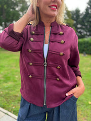 Wine Military Suedette Jacket Cheryl