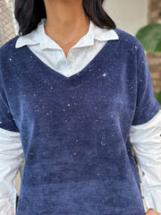 Navy Shimmer Layered Top Ellis