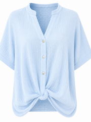 Blue Gathered Hem Bubble Cotton Top Ginny
