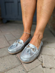 Silver Leather Tassel Loafer Tillett s