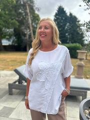 White Embroidered Floral Top Frankie