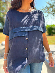 Navy Linen Button Top Taylor