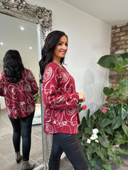 Wine Swirl Button Knit Brenda