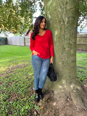 Red Embellished Soft Knit Francine