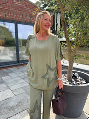 Khaki Sequin Star Trousers Taryn