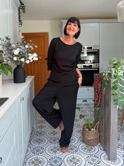 Black Textured Long Sleeve Top Corrina