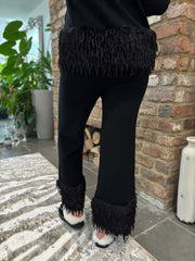 Black Premium Faux Feather Trouser Set Teya