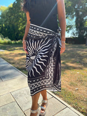 Monochrome Longline Celestial Sun Wrap Skirt