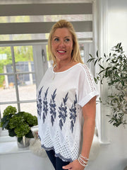 White Broderie Floral Top Bonnie