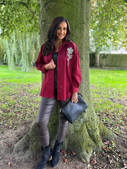 Wine Diamante Flower Shirt Kristie