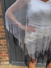 White Ombre Stripe Tassel Shawl Elaine