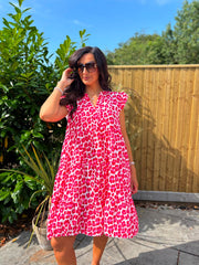 Red Bubble Cotton Leopard Dress Crystal