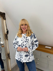 Navy Floral Leaf Sweat Top India