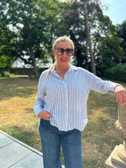 Grey Embroidered Stripe Shirt Fiona