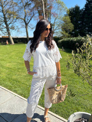 White Lace Trim Tee Carly