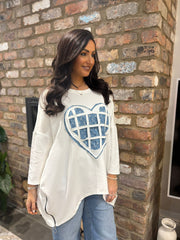 Winter White Distressed Heart Sweat Top Lynn