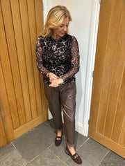 Chocolate Animal Print Mesh Top Sofia
