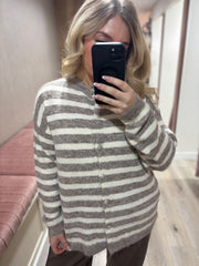 Mocha Striped Knit Cardi Loretta