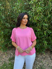 Candy Pink Net Sleeve Applique Tee Gemma