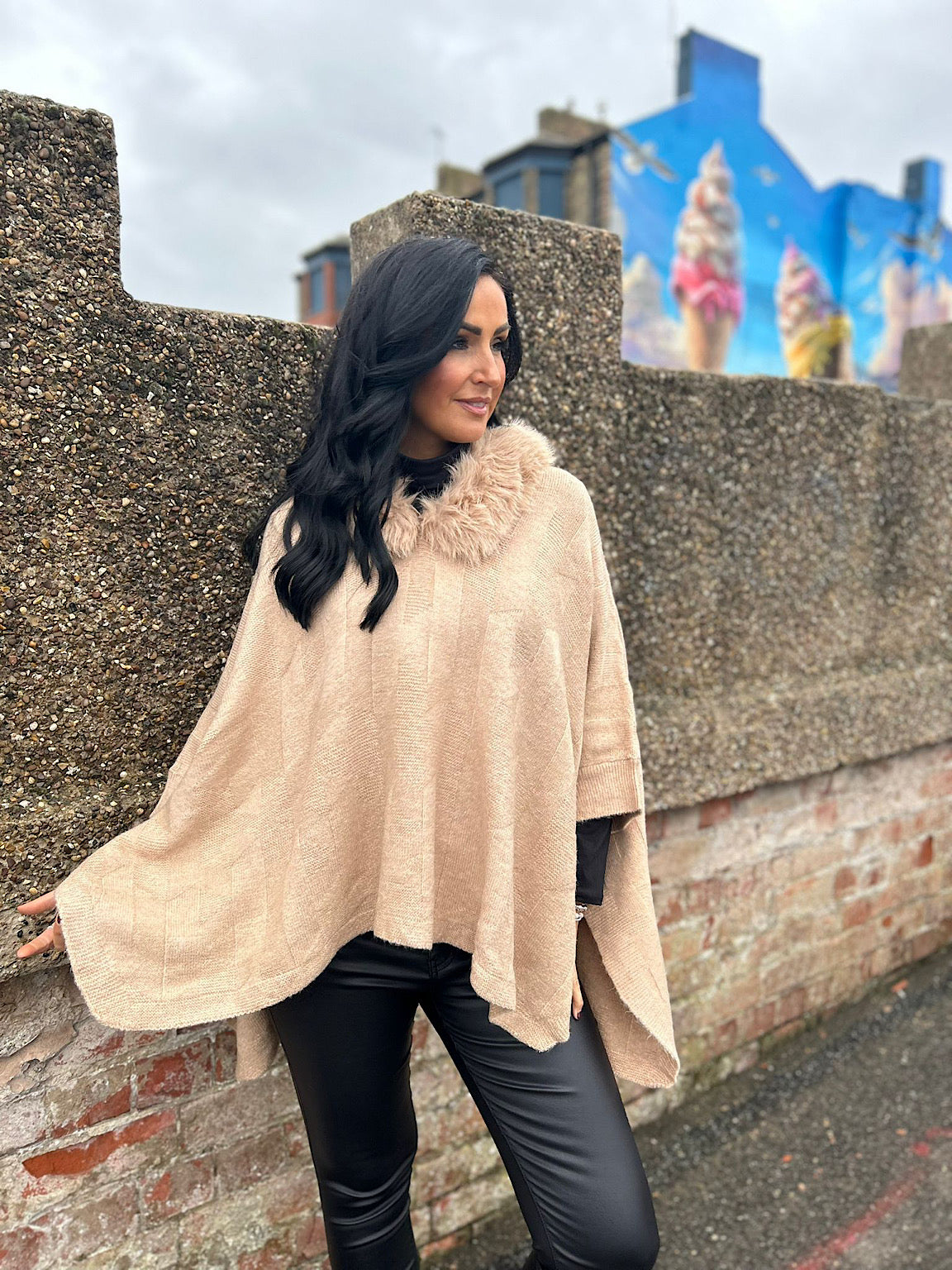 Faux fur collar shawl deals