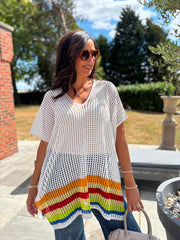 White Striped Hem Loose Knit Jenna