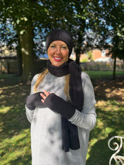 Black Ribbed Three Piece Scarf Set