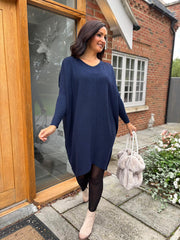 Navy Ribbed Knit Dress Yasmin