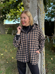 Camel Dogtooth Hooded Jacket Sadie